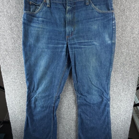 VTG Wrangler Bluebell Blue Bell Denim Jeans Wide Leg Bootcut Talon ACTL 34X35